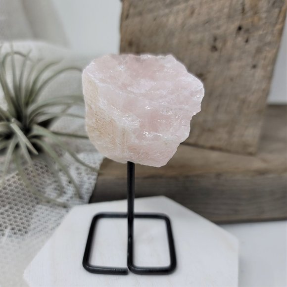Genuine Rose Quartz Specimen on Metal Base - Picture 1 of 7